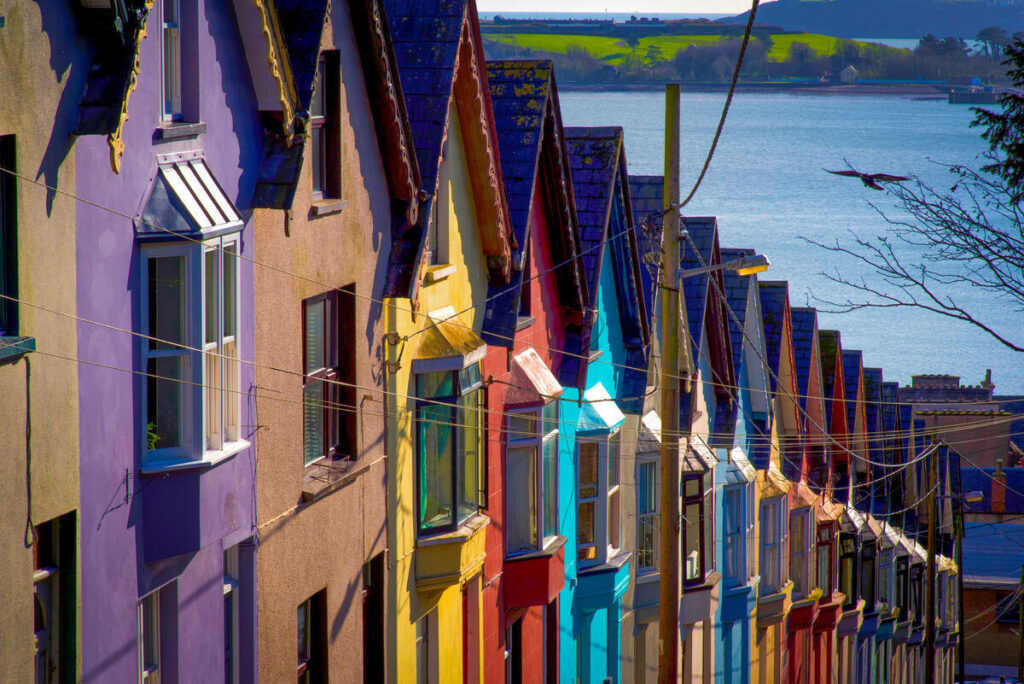 Extreme zoom angle of colourful houses in Cobh